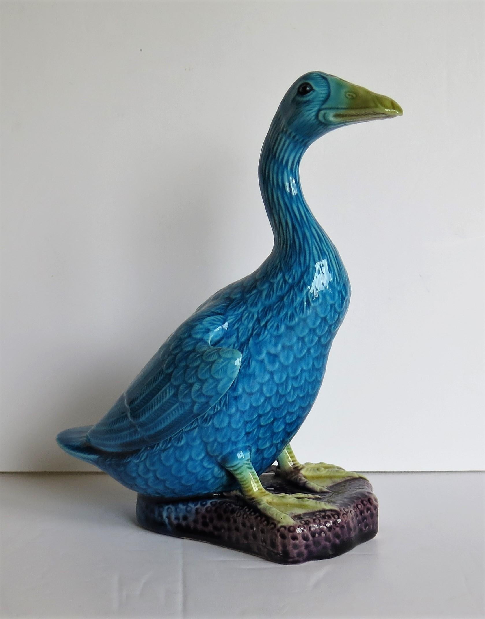 Glazed Chinese Export Porcelain Goose Bird Figurine in Polychrome Enamels, Ca 1930
