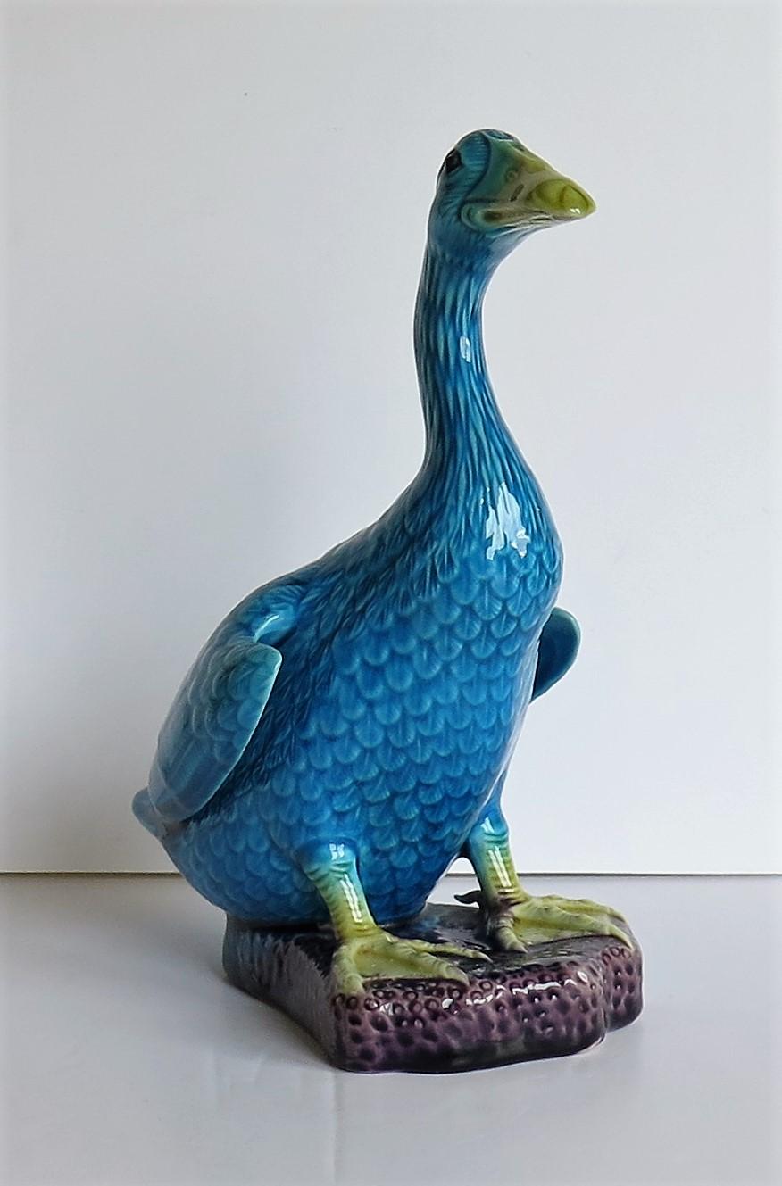20th Century Chinese Export Porcelain Goose Bird Figurine in Polychrome Enamels, Ca 1930