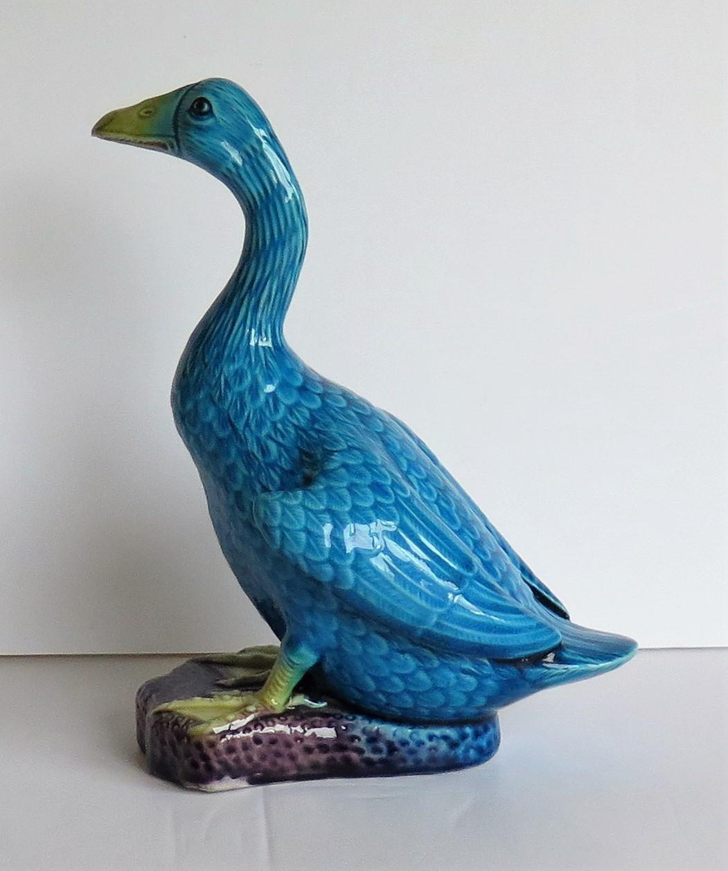 Chinese Export Porcelain Goose Bird Figurine in Polychrome Enamels, Ca 1930 1