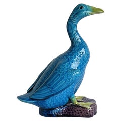 Chinese Export Porcelain Goose Bird Figurine in Polychrome Enamels, Ca 1930