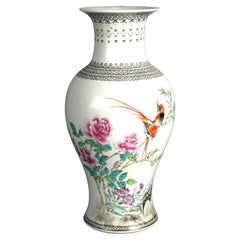 Chinese Porcelain Enameled Garden Scene Vase with Bird, 20thC