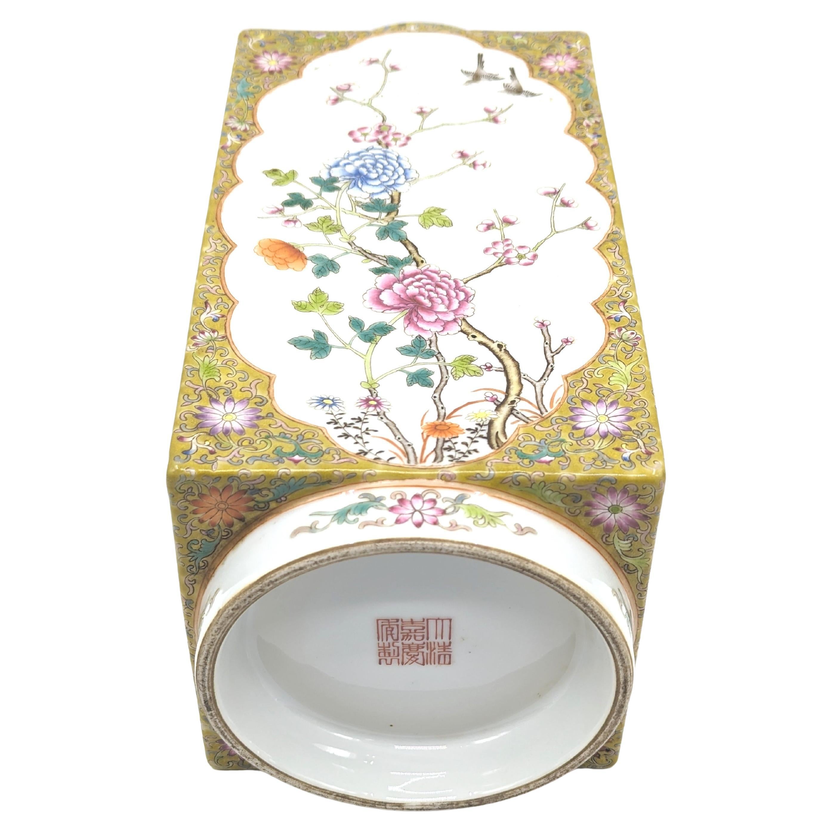 Chinese Porcelain Famille Jeune Square Vase Flowers Qing Jiaqing Mark Stand 20c For Sale 11