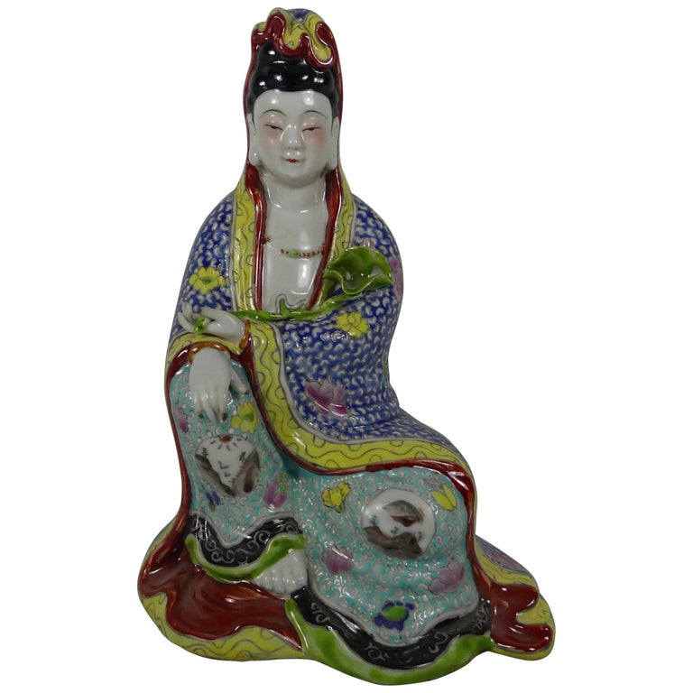 Chinese Porcelain Figure, Seated Guanyin, Republic Period at 1stDibs