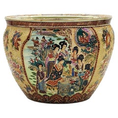 Antique Chinese Porcelain Fish Bowl or Planter with Oriental Decorations, China, 1960s