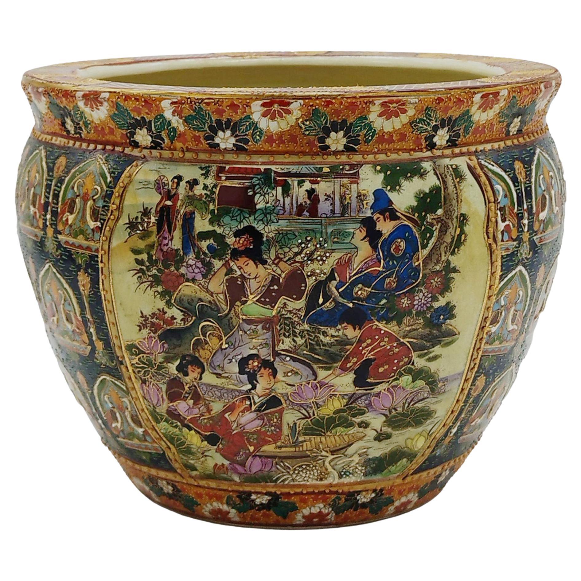 Chinese Porcelain Fish Bowl or Planter with Oriental Decorations, China, 1960s For Sale