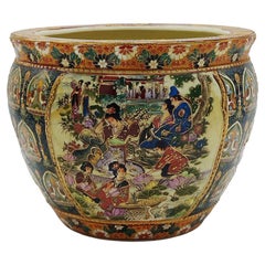 Retro Chinese Porcelain Fish Bowl or Planter with Oriental Decorations, China, 1960s