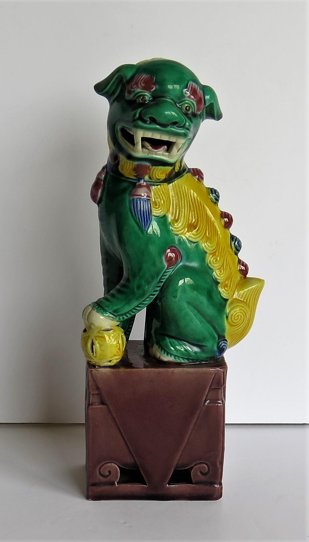 Hand-Painted Chinese Porcelain Foo Dog, Hand Enamelled Polychrome, circa 1900