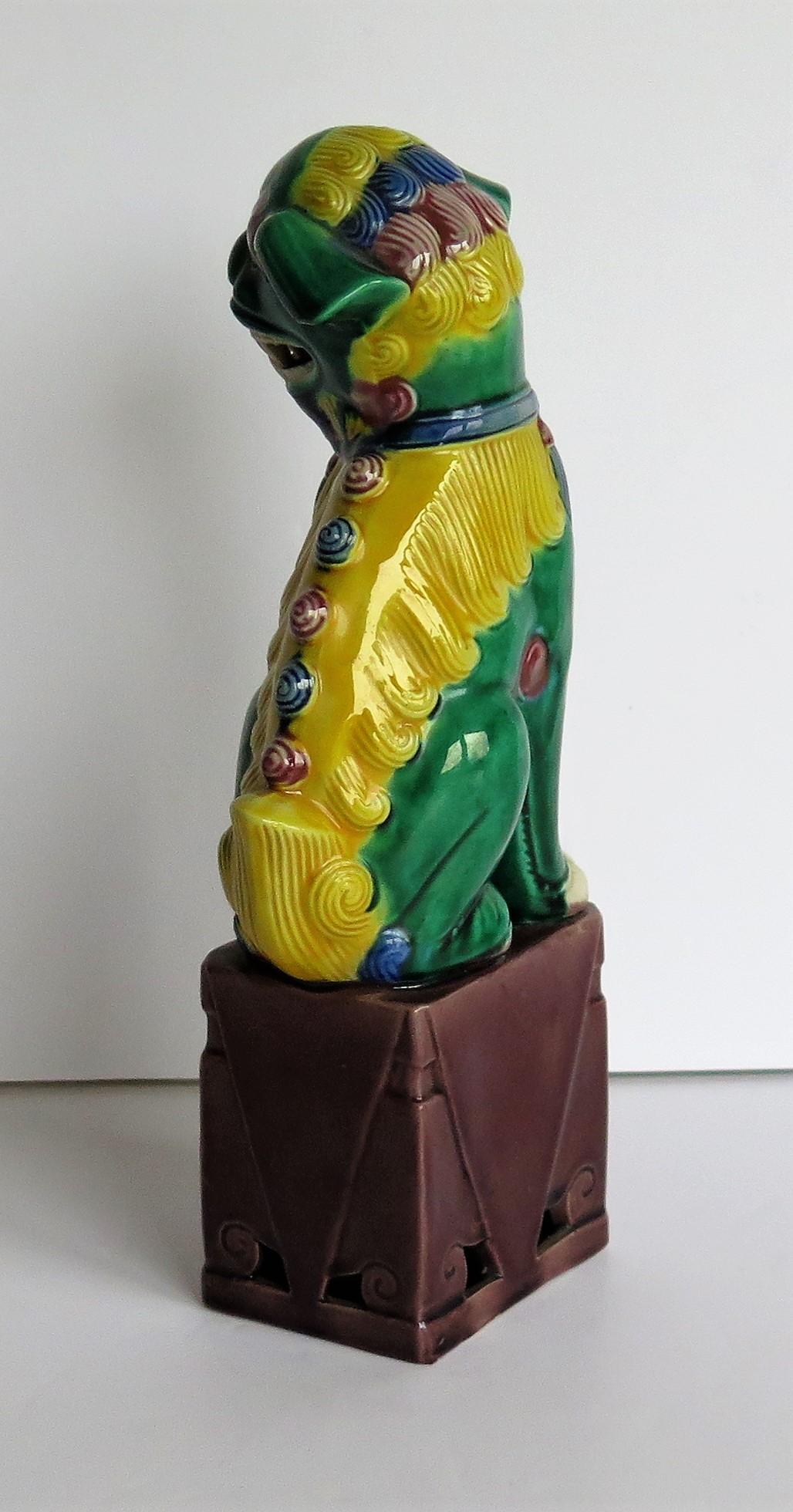 20th Century Chinese Porcelain Foo Dog, Hand Enamelled Polychrome, circa 1900