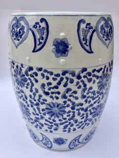 Ceramic Asian Garden Seat in Blue and White Floral Motifs
