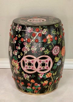 Chinese Porcelain Garden Seat or Drum Table, Famille Noir, c. 1910