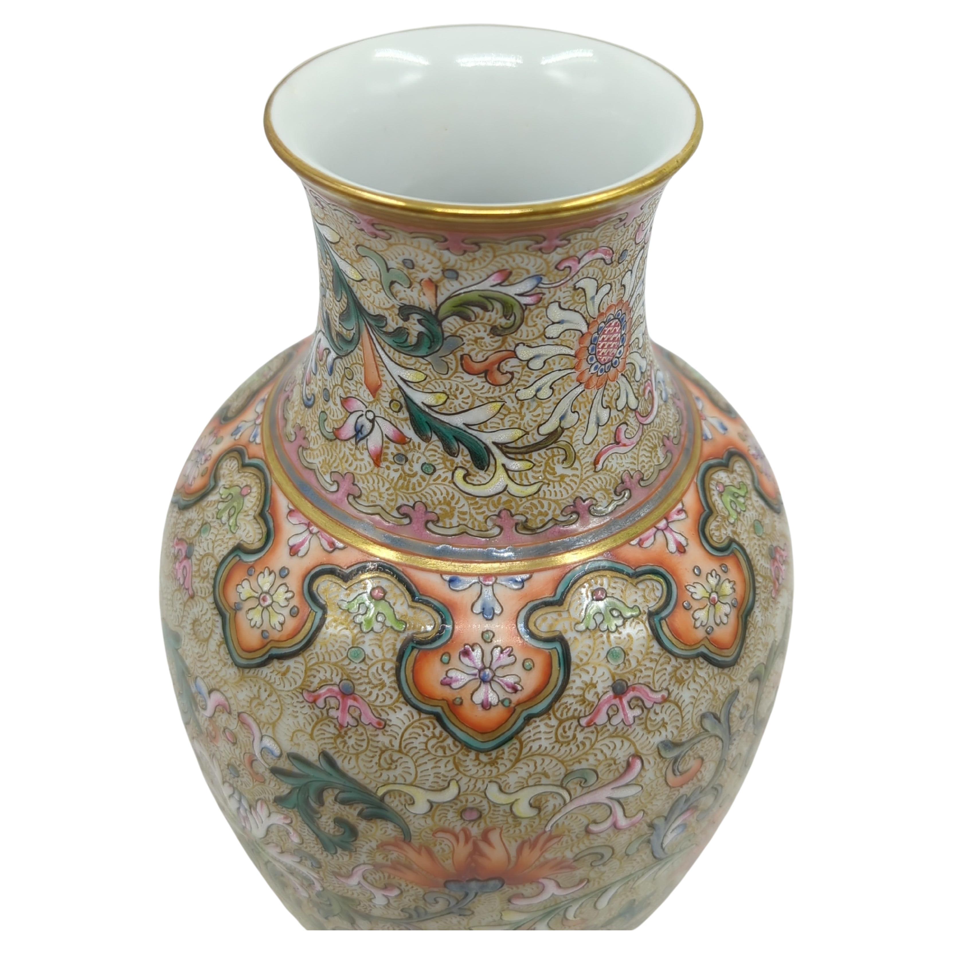 Fine Chinese Porcelain Gold Ground Baluster Vase Scrolling Foliage Blossoms 20c  For Sale 5