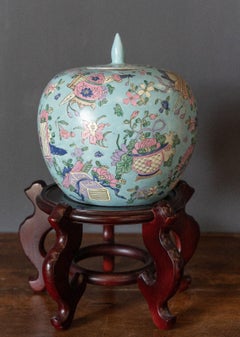 Chinese Porcelain Ginger Jar with Lid, 20th Century, Floral Decoration
