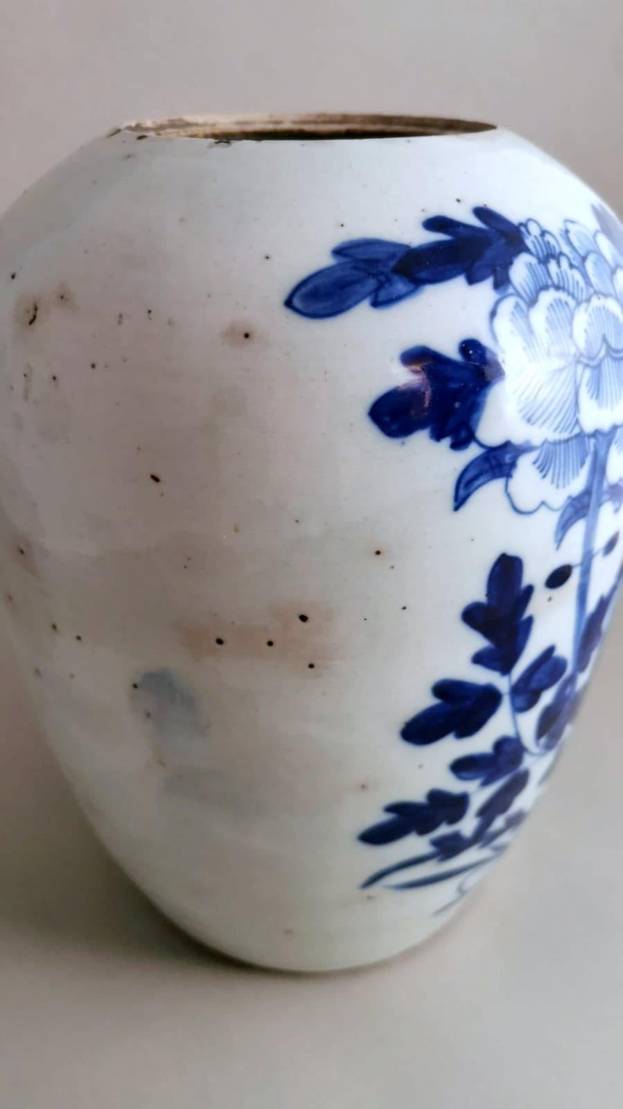 Chinesisches Ingwerglas aus Porzellan mit Deckel in Kobaltblau mit Dekorationen 4