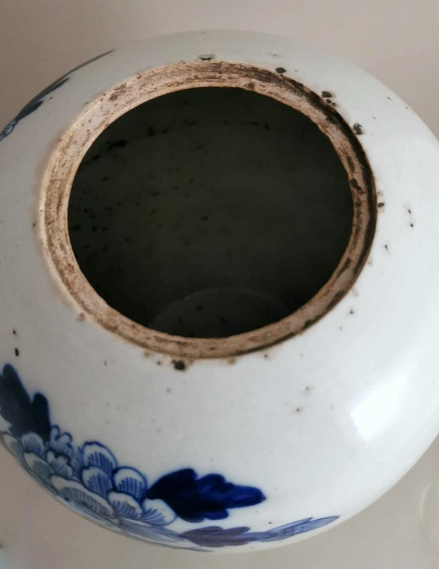 Chinesisches Ingwerglas aus Porzellan mit Deckel in Kobaltblau mit Dekorationen 8