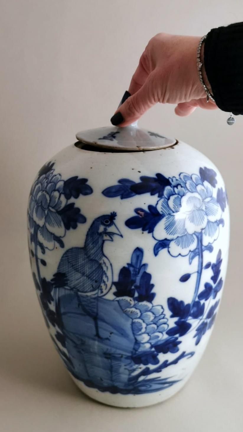 Chinesisches Ingwerglas aus Porzellan mit Deckel in Kobaltblau mit Dekorationen 12