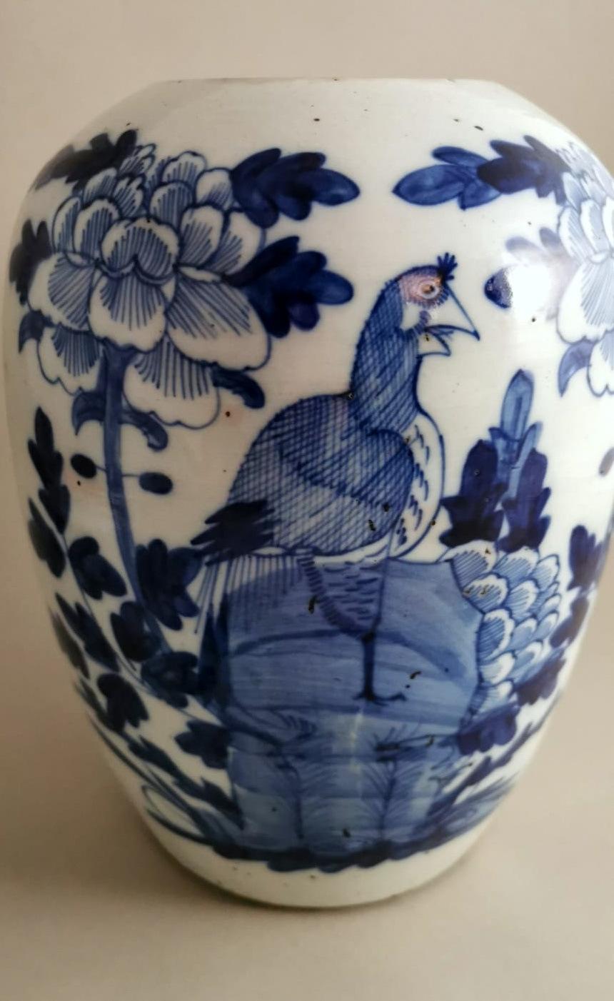 Chinesisches Ingwerglas aus Porzellan mit Deckel in Kobaltblau mit Dekorationen 2