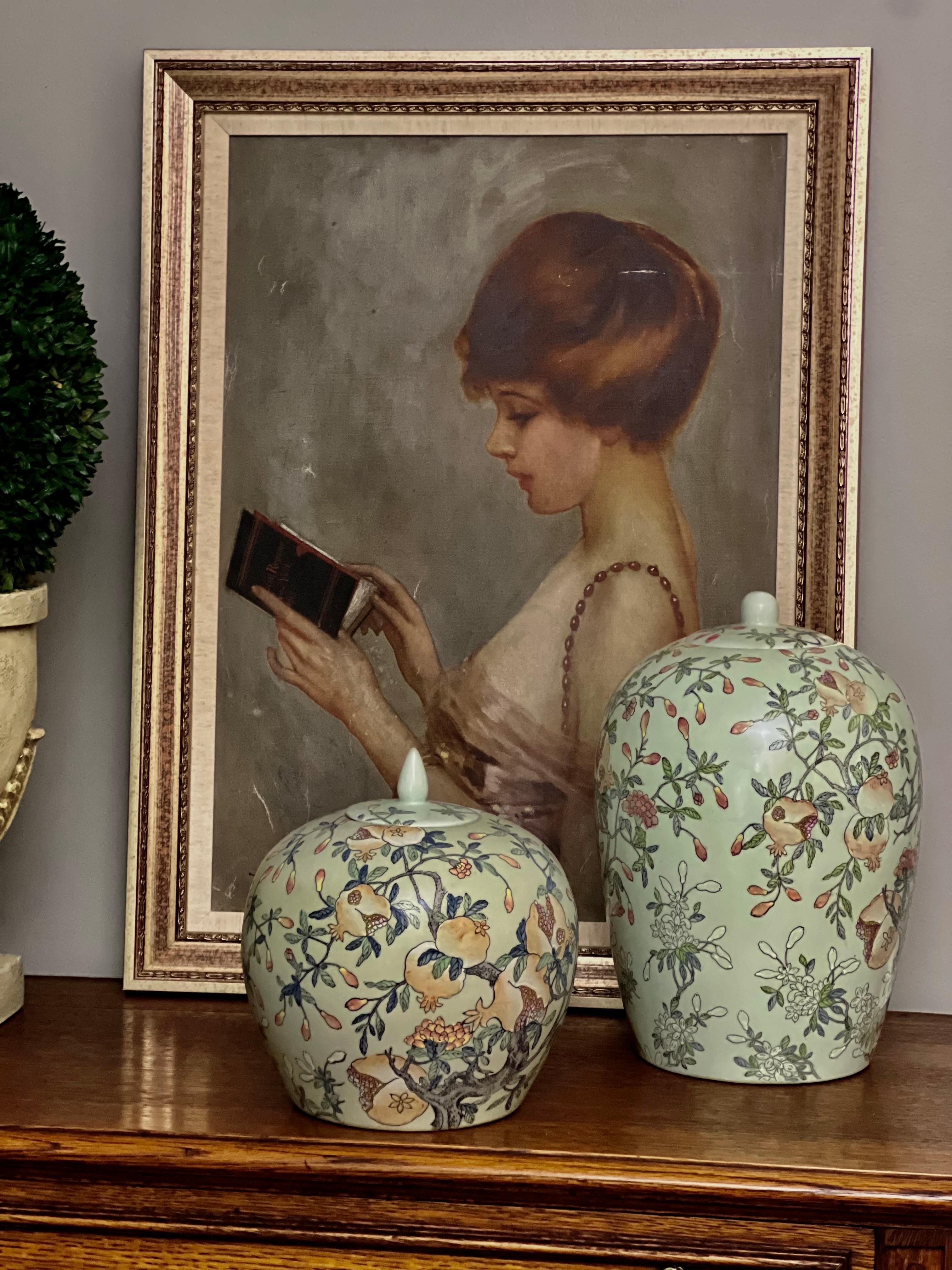 Chinese Porcelain Ginger Jars with Celadon Green Style Glaze, Early 20th Century 12