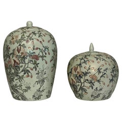 Antique Chinese Porcelain Ginger Jars with Celadon Green Style Glaze, Early 20th Century