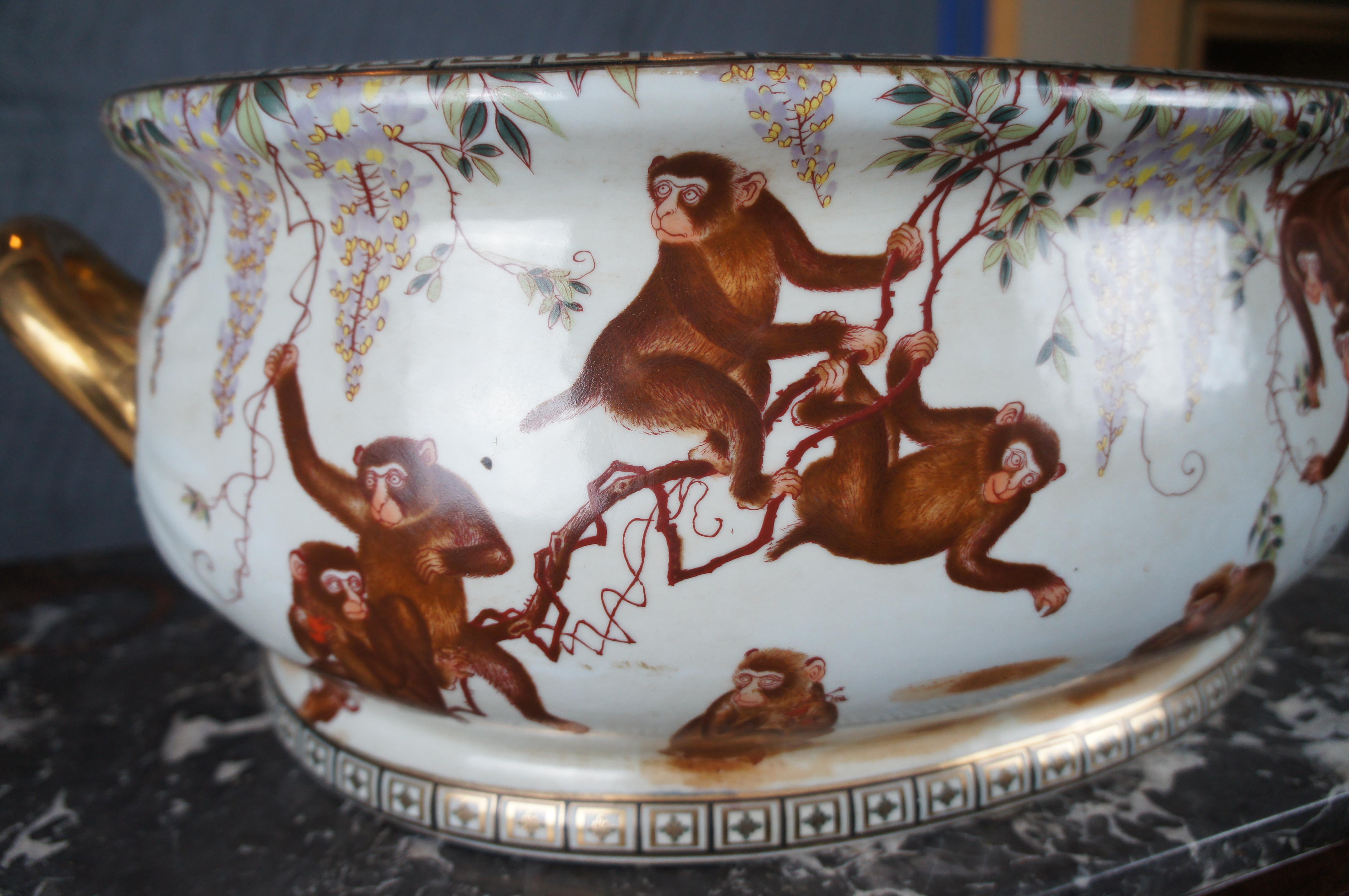 Chinesisches Porzellan Hand gemalt Affe Fisch Fußbad Pflanzer Jardinière Cache Topf 3