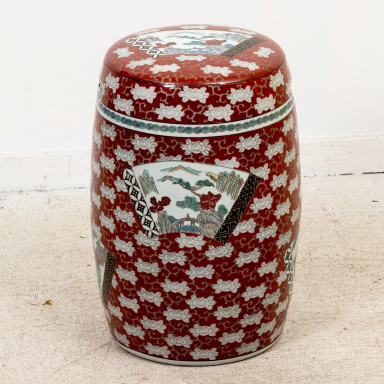 Chinese Porcelain Imari Garden Stool on Red Ground For Sale at 1stDibs