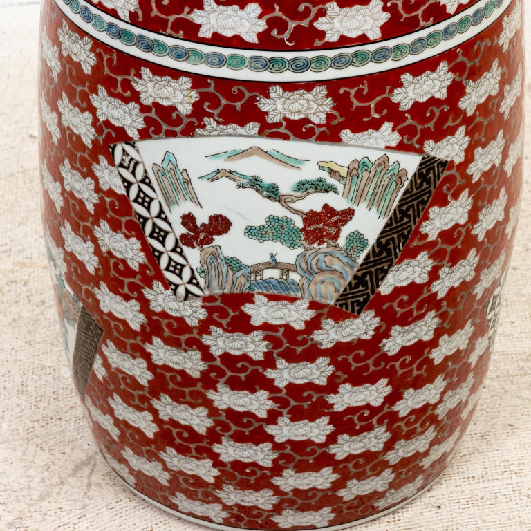 Chinese Porcelain Imari Garden Stool on Red Ground For Sale at 1stDibs