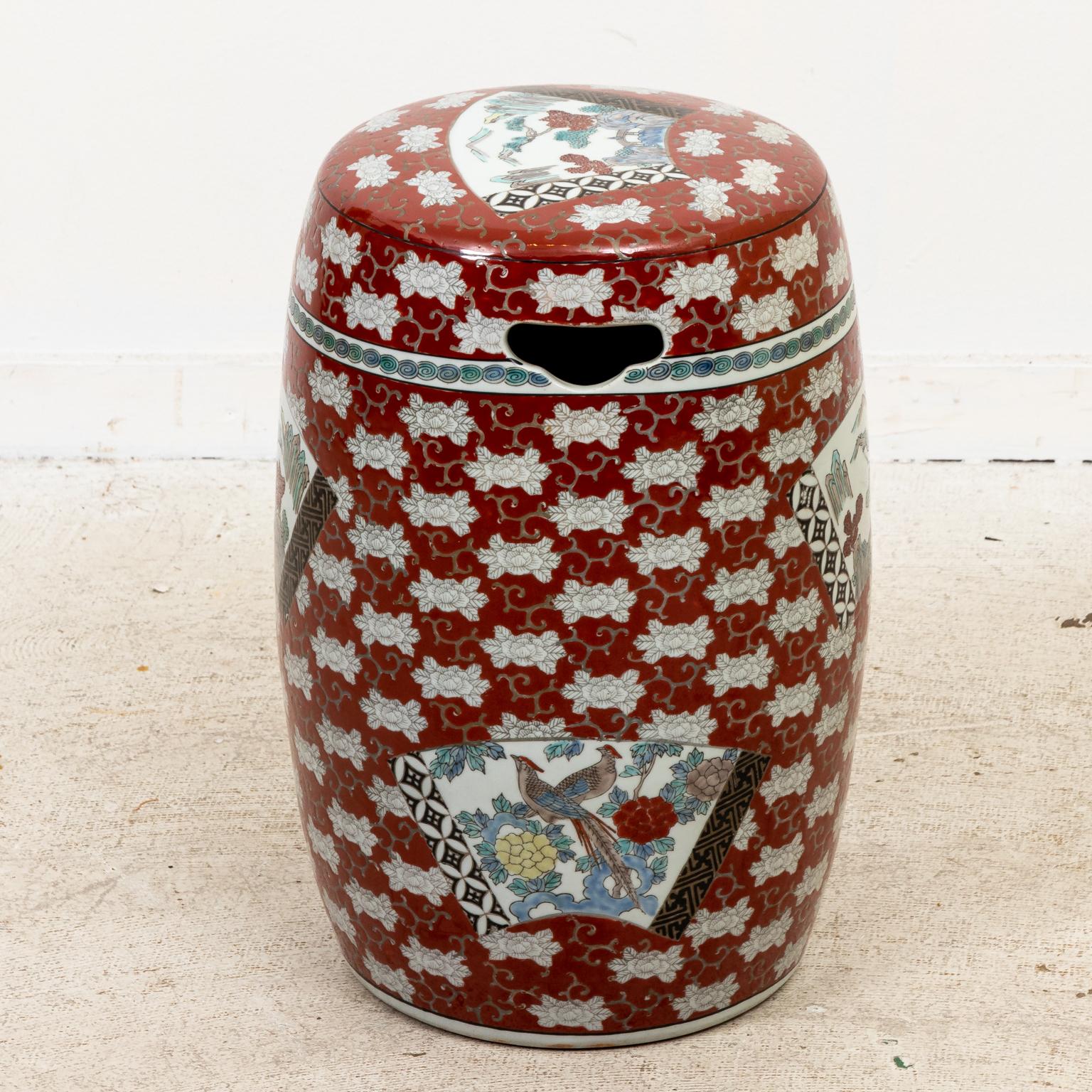 20th Century Chinese Porcelain Imari Garden Stool on Red Ground For Sale
