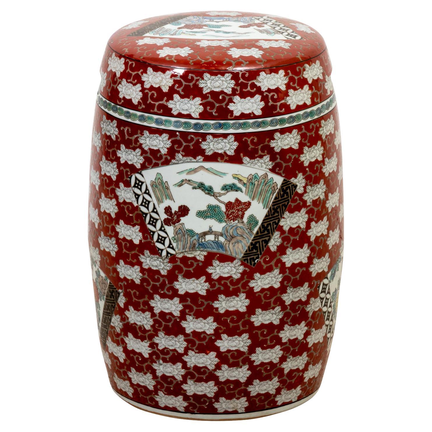 Chinese Porcelain Imari Garden Stool on Red Ground For Sale