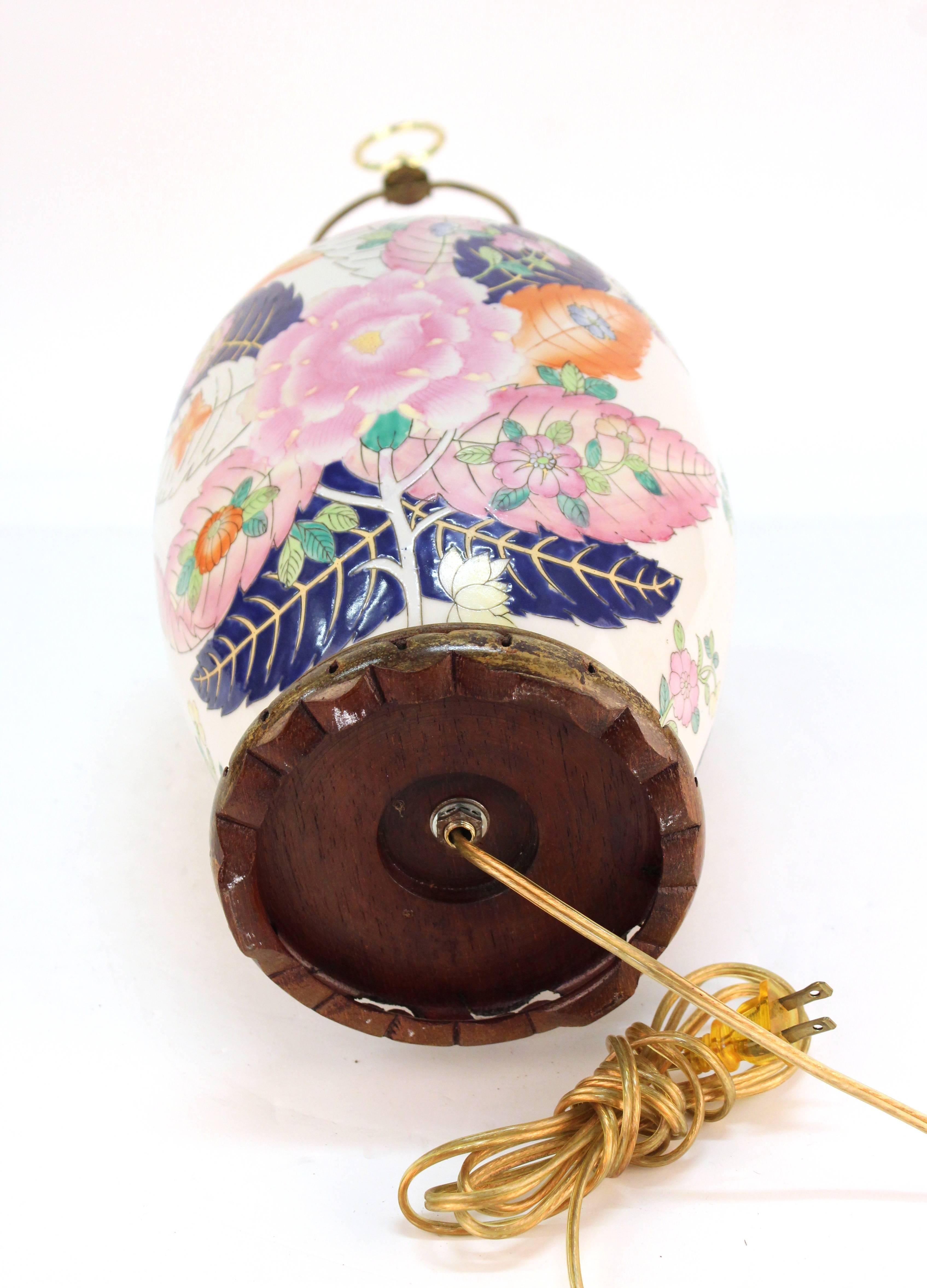 20th Century Chinese Porcelain Jar Table Lamp with Tobacco Leaf Motif