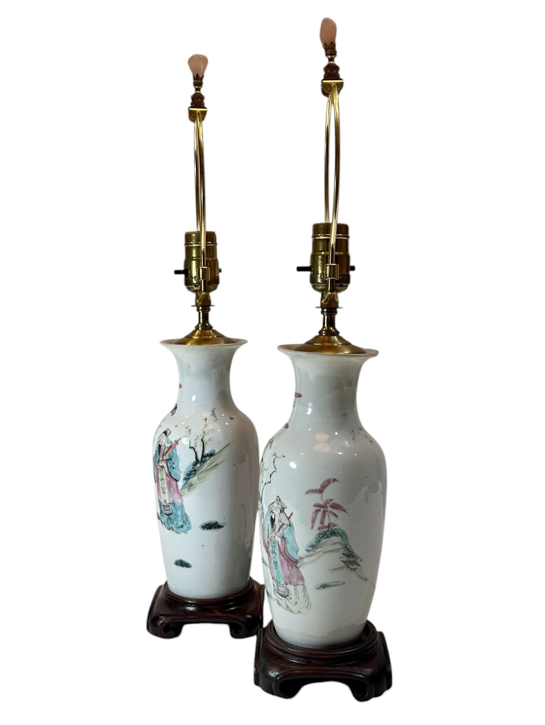 Lampade cinesi in porcellana con terminali in giada in vendita 6
