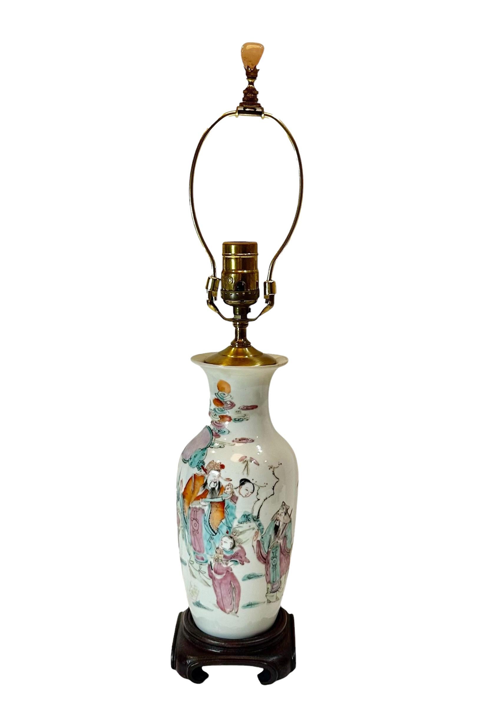 Lampade cinesi in porcellana con terminali in giada in vendita 1