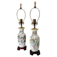 Antique Chinese Porcelain Lamps with Jade Finials
