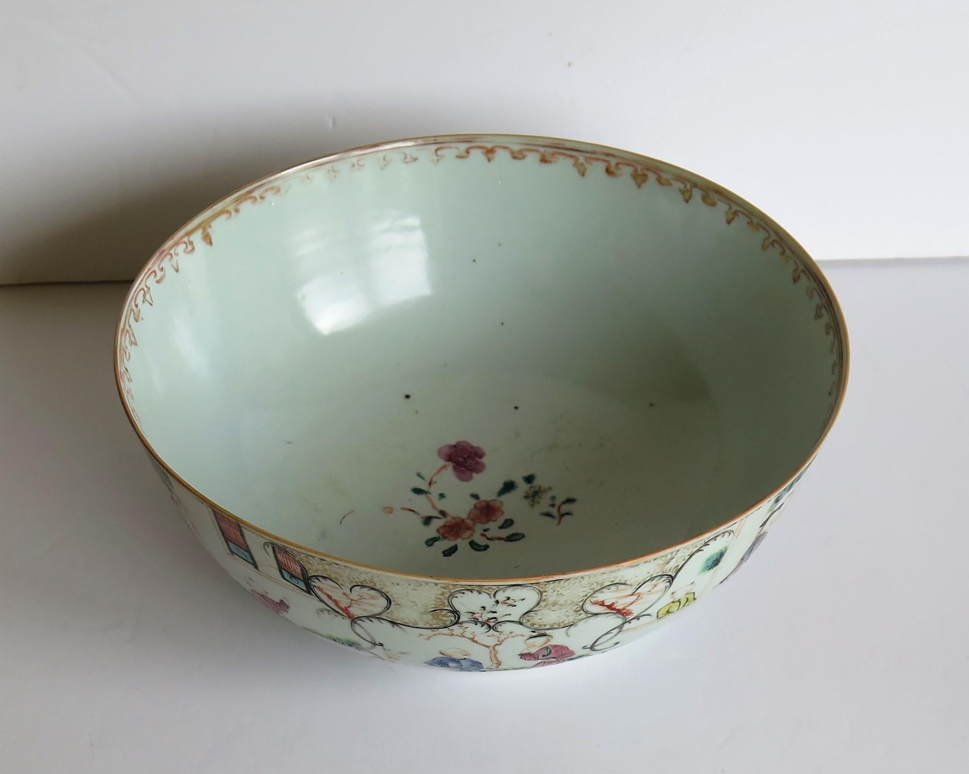 Chinese Export Porcelain Large Bowl Finely Hand Painted, Qing Qianlong Ca 1770 9
