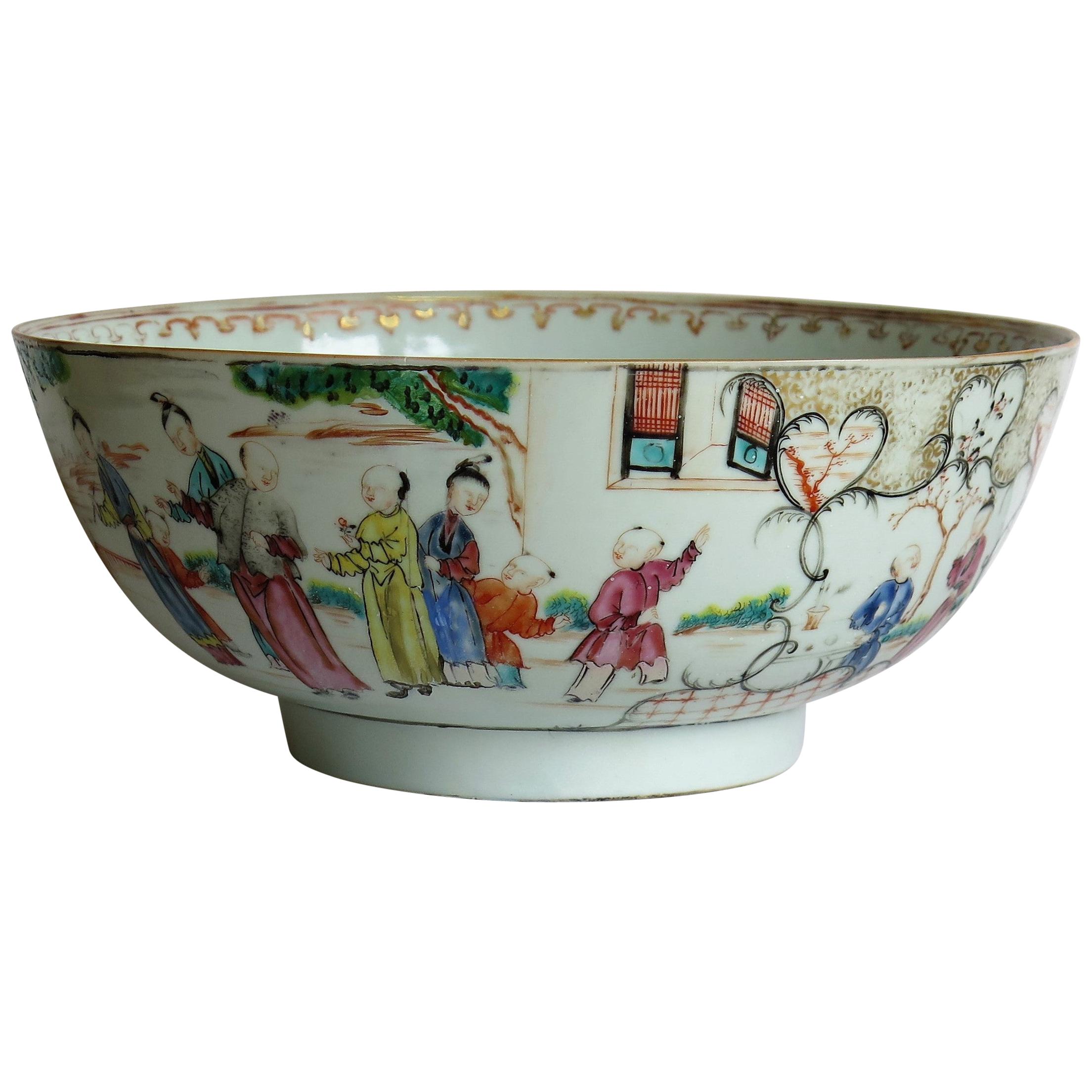 Chinese Export Porcelain Large Bowl Finely Hand Painted, Qing Qianlong Ca 1770