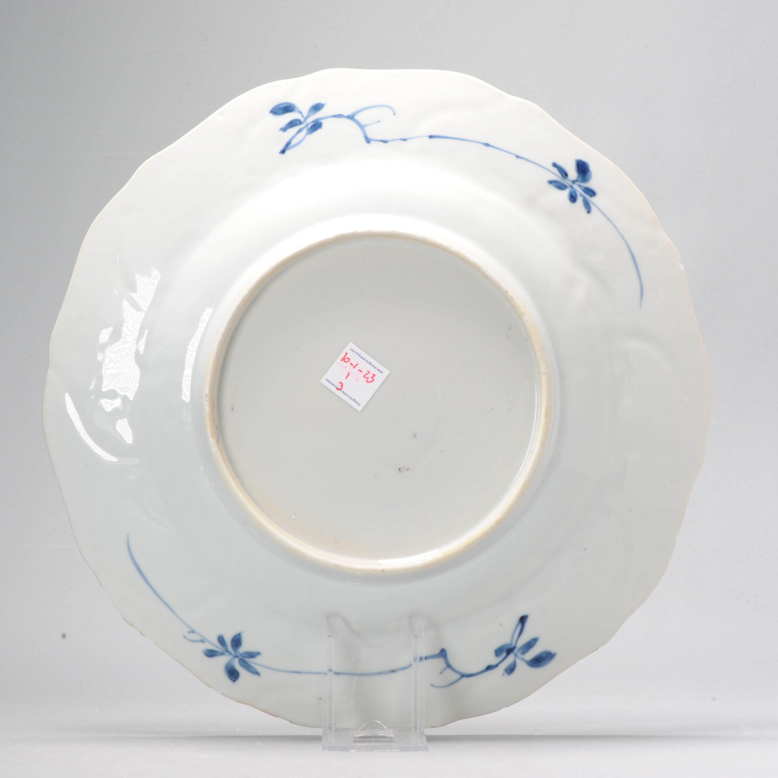 18th Century and Earlier Chinese Porcelain Larger Sized Dish Flowers Rocks Butterflies Kangxi, 1662-1722 For Sale