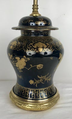 Chinese Porcelain Mirror Black Lamp; Bronze Mounts and Chinoiserie Decoration