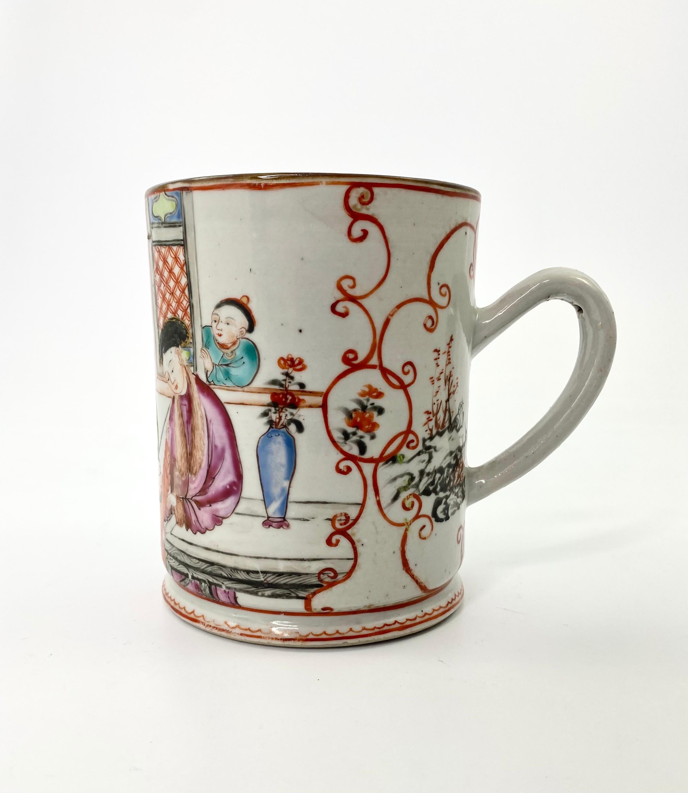 Chinese Export Chinese Porcelain Mug Famille Rose Decoration, c. 1760, Qianlong Period