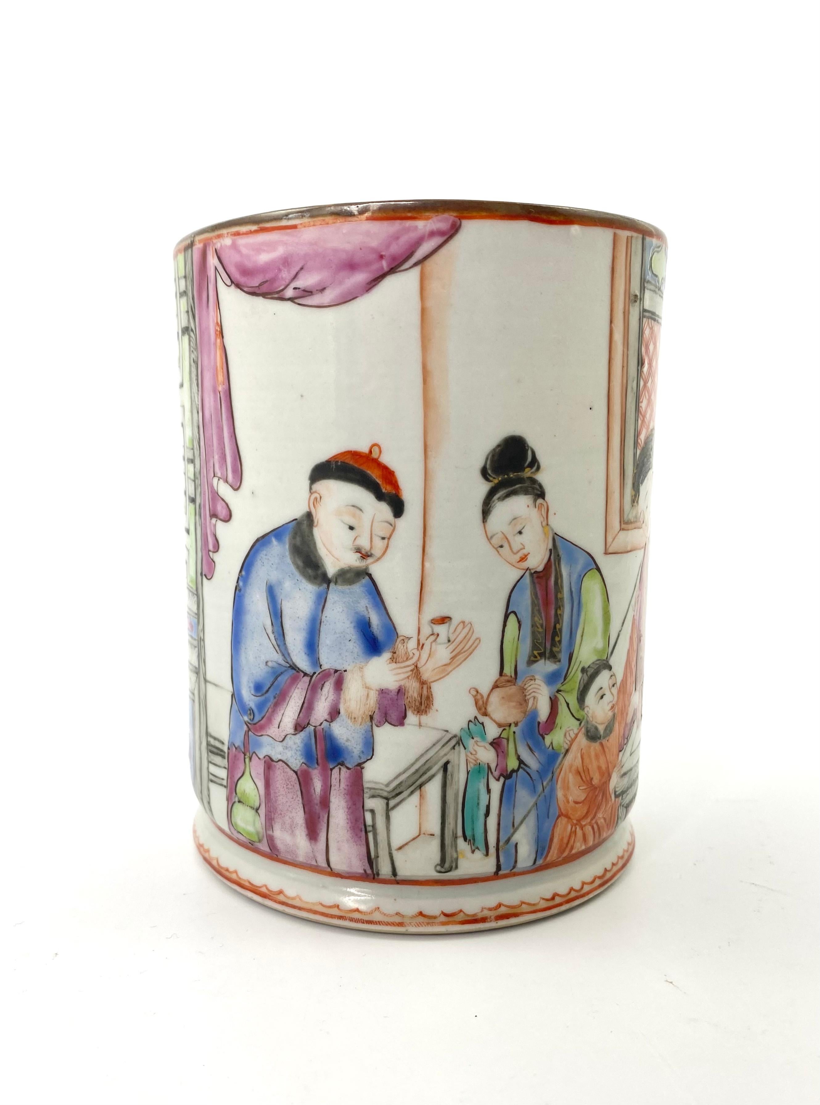 Fired Chinese Porcelain Mug Famille Rose Decoration, c. 1760, Qianlong Period