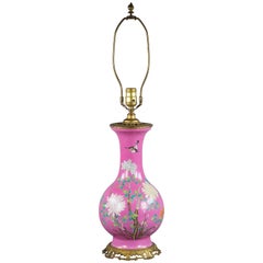 Chinese Porcelain Pink Ground Famille Rose Vase Mounted as Lamp, circa 1860