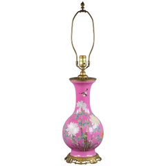 Antique Chinese Porcelain Pink Ground Famille Rose Vase Mounted as Lamp, circa 1860