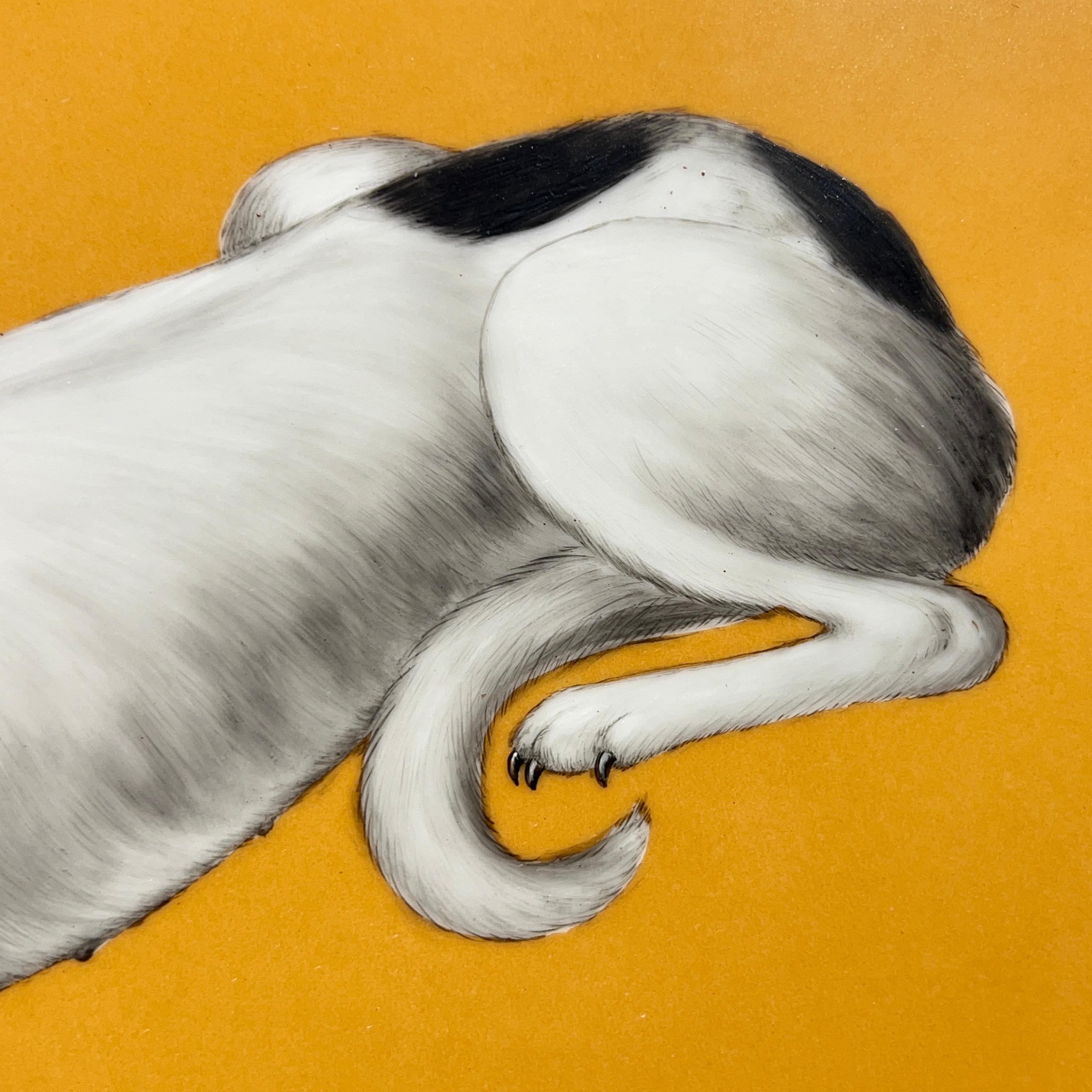 Chinese Porcelain Plaque Depicting Lying Dog After Giuseppe Castiglione In Good Condition For Sale In New York, NY