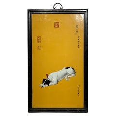 Placca in porcellana cinese raffigurante un cane sdraiato di Giuseppe Castiglione