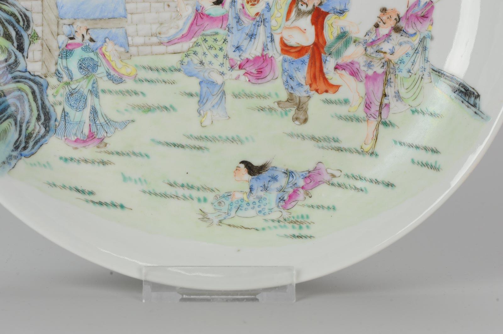 Antique Republic Period Chinese Porcelain Dish Marked 20th Century Immortals For Sale 6