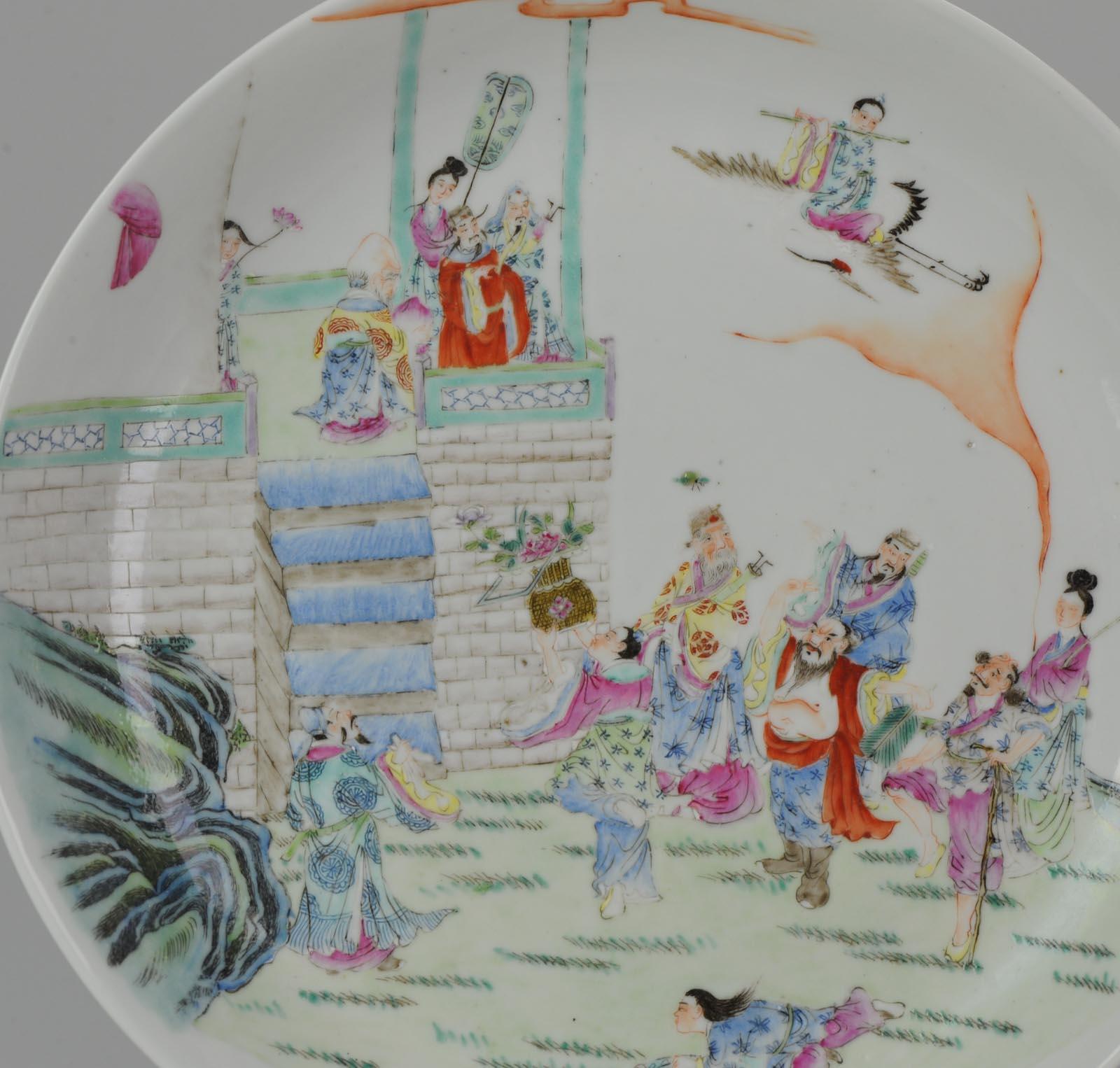 Antique Republic Period Chinese Porcelain Dish Marked 20th Century Immortals For Sale 7