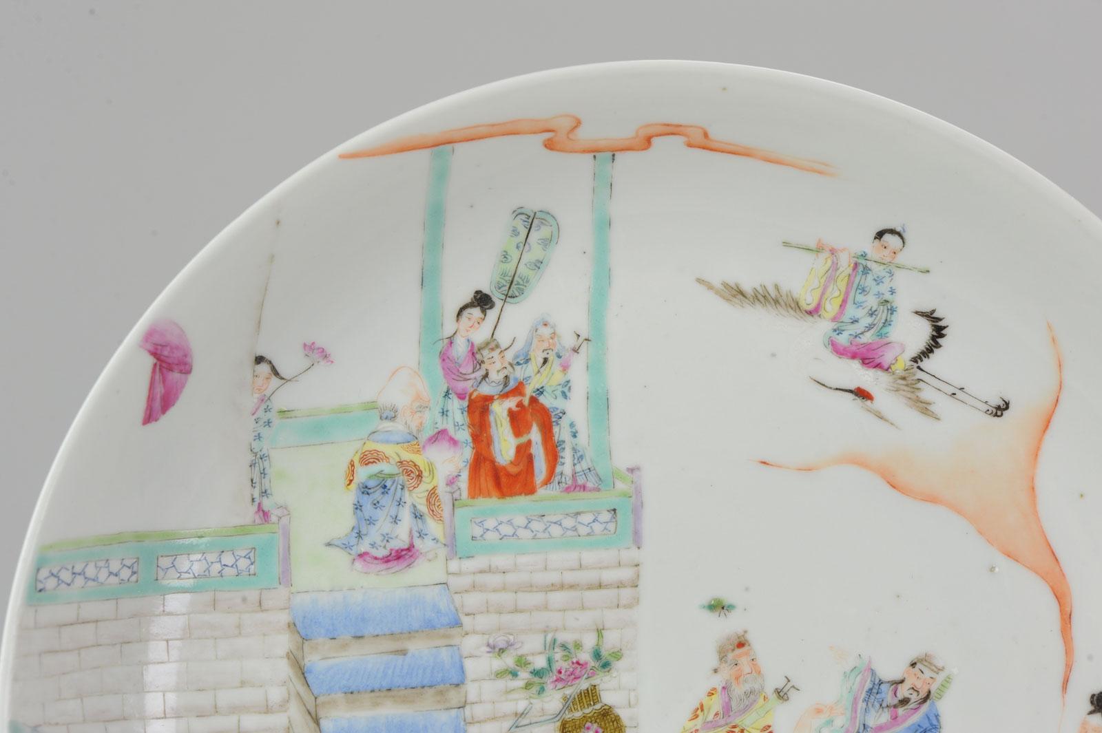 Antique Republic Period Chinese Porcelain Dish Marked 20th Century Immortals For Sale 3