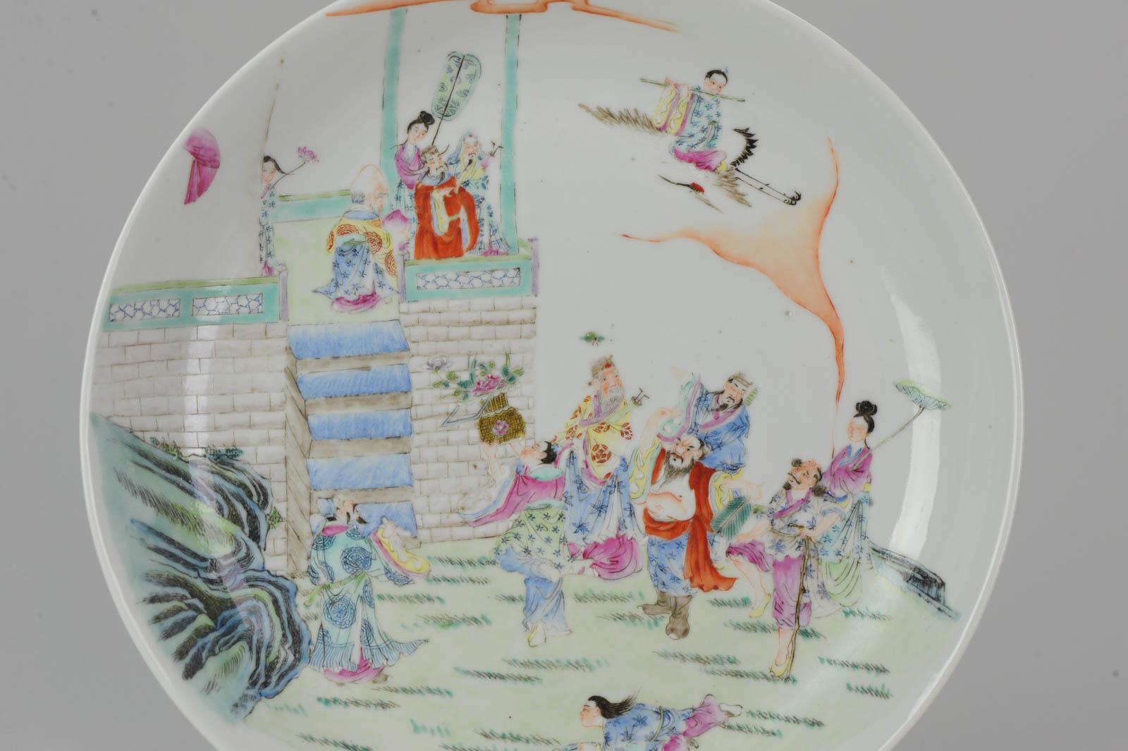 Antique Republic Period Chinese Porcelain Dish Marked 20th Century Immortals For Sale 5
