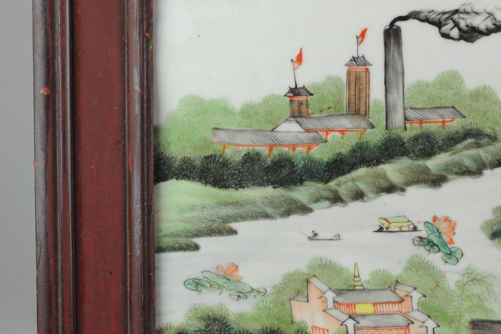 Placa de porcelana china Pintura Ciudad de Jingdezhen Jiangxi Ca 1960 Famille Verte en venta 2