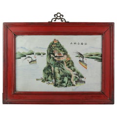 Antique Chinese Porcelain Plaque Painting Jingdezhen City Jiangxi Ca 1960 Famille Verte