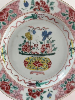 Chinese Porcelain Plate Famille-Rose Flower Basket, Qing Yongzheng Circa 1730