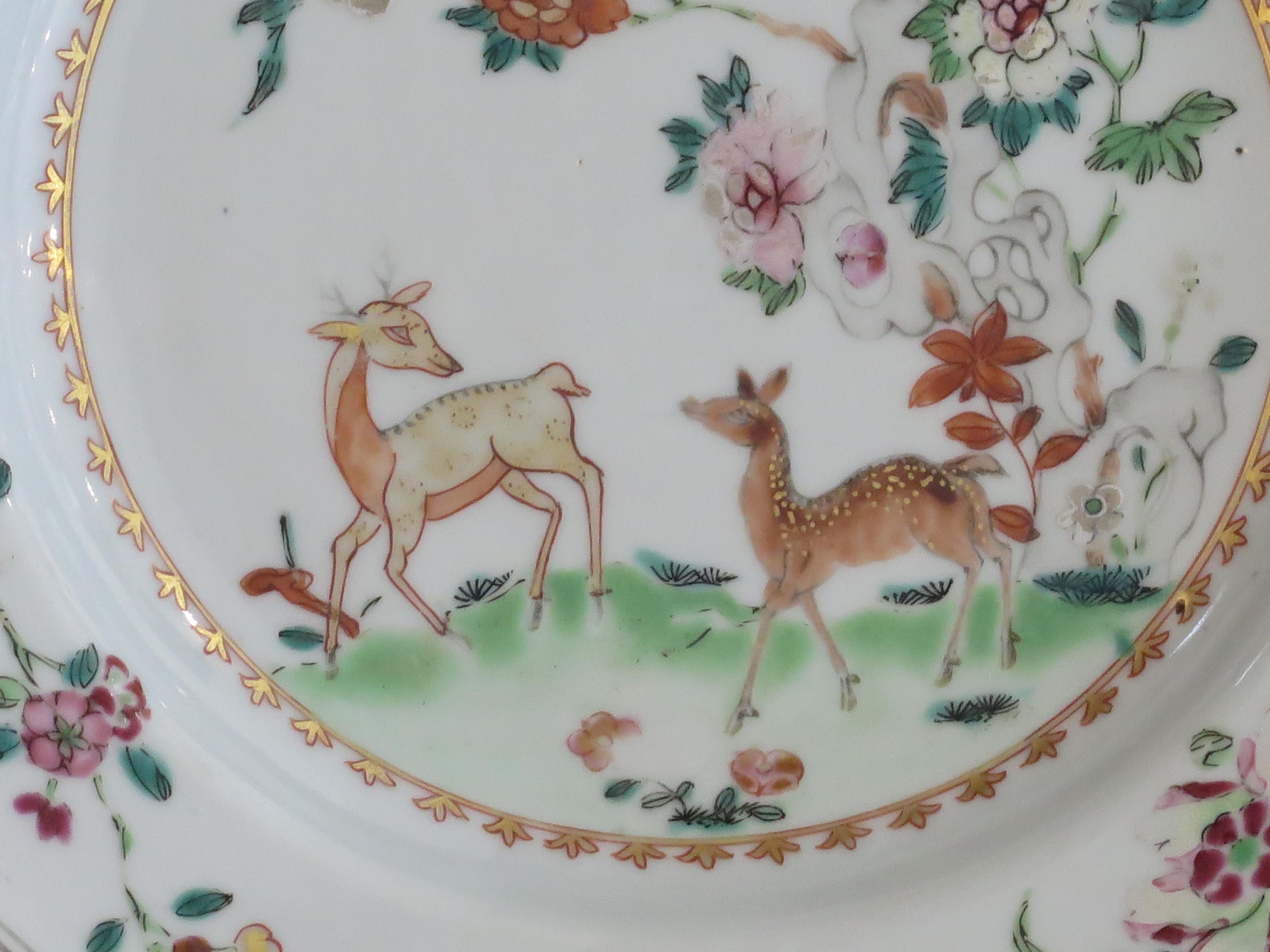 Chinese Porcelain Plate Famille-Rose Two Deer, Qing Yongzheng Circa 1730 For Sale 5