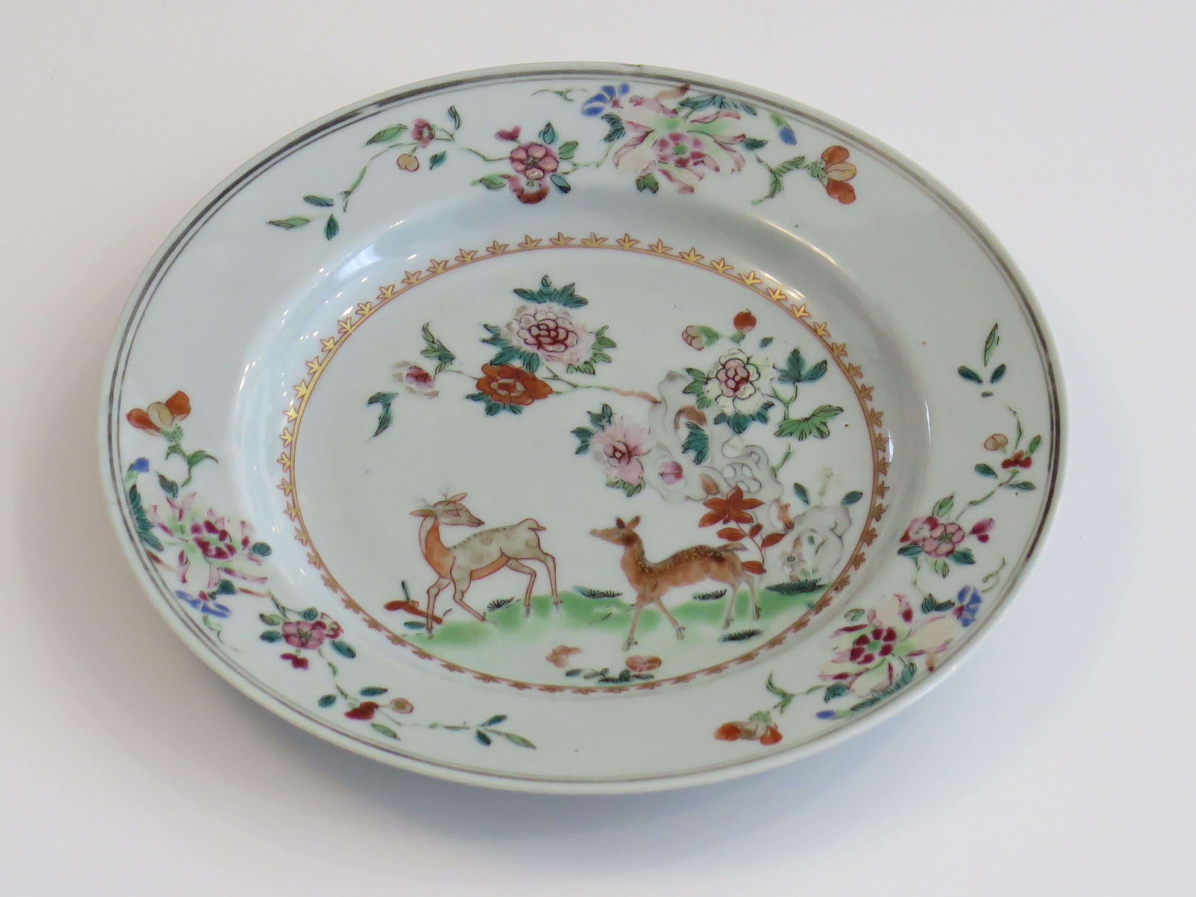 Chinese Porcelain Plate Famille-Rose Two Deer, Qing Yongzheng Circa 1730 For Sale 7